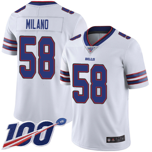 Men Buffalo Bills #58 Matt Milano White Vapor Untouchable Limited Player 100th Season NFL Jersey